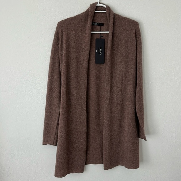 lusso Sweaters - Brown Open Front Cardigan